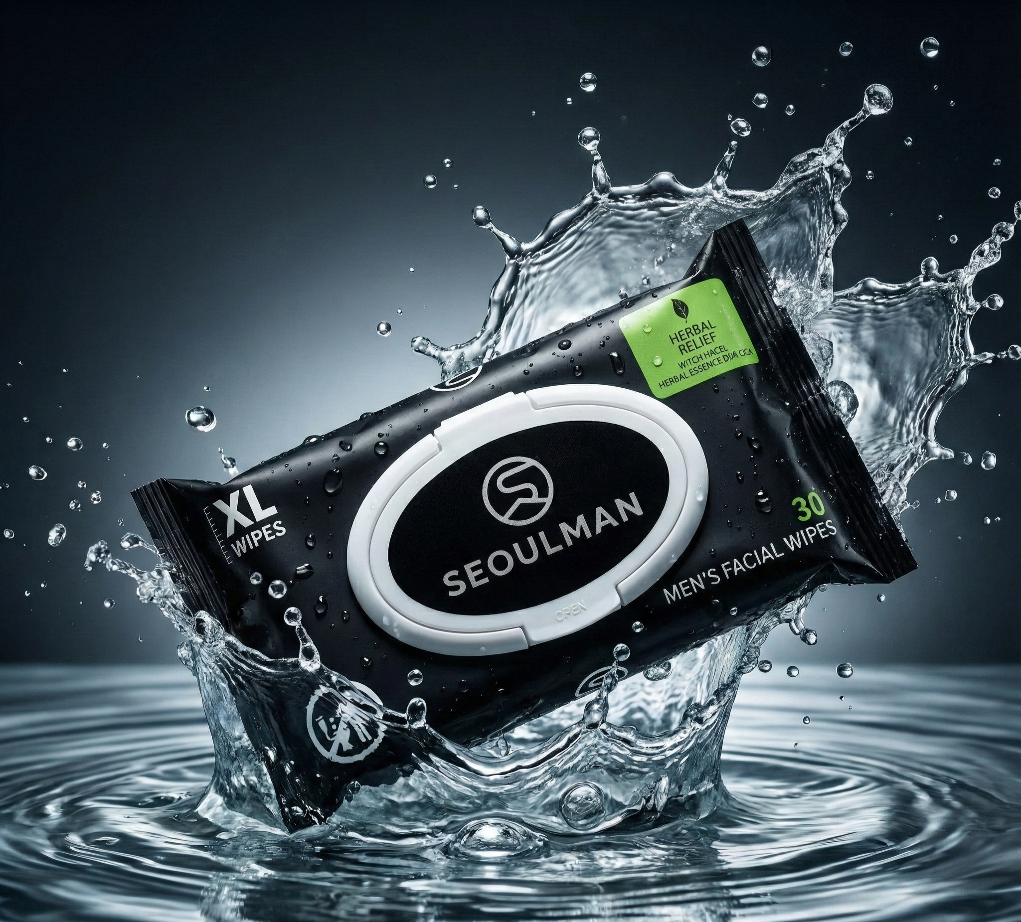 Seoulman Facial Wipes splashing in water