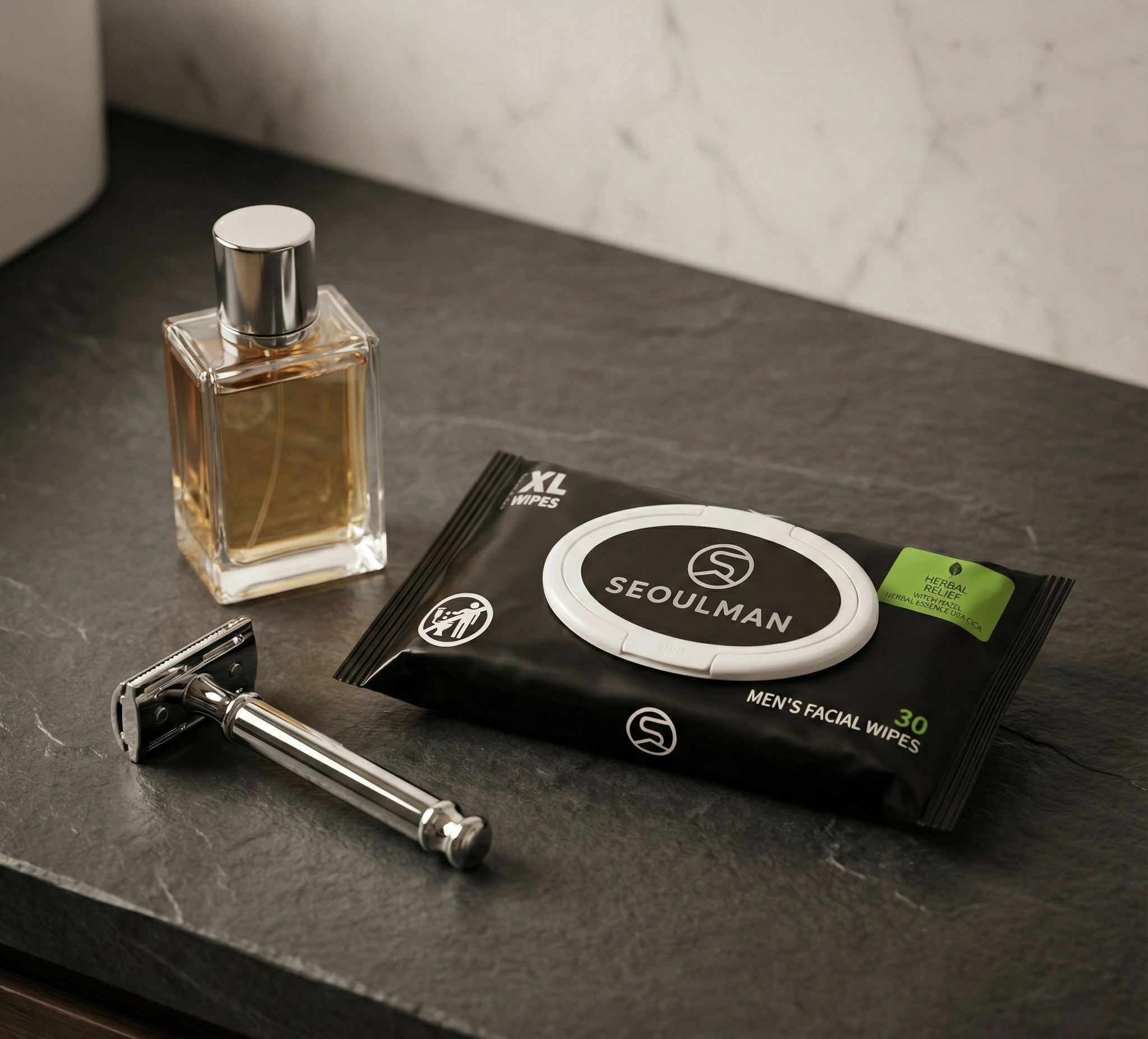 Seoulman wipes on bathroom counter